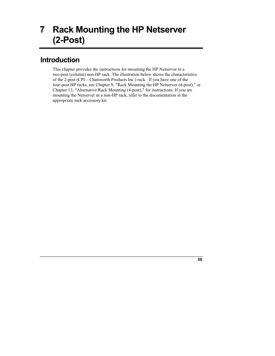 7 rack mounting the hp netserver (2-post), Introduction, Rack mounting the hp netserver (2-post) | HP Netserver L Server series User Manual | Page 65 / 140