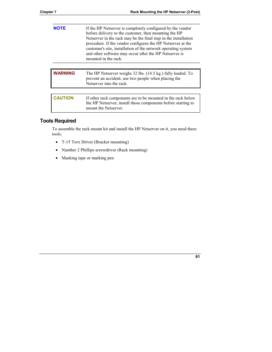 Tools required | HP Netserver L Server series User Manual | Page 67 / 140