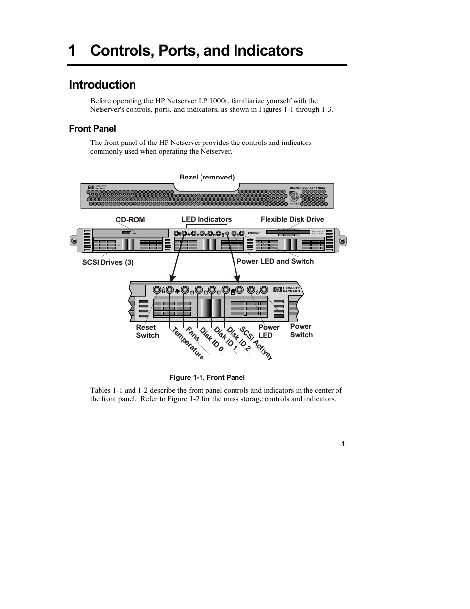 1 controls, ports, and indicators, Introduction, Front panel | Controls, ports, and indicators | HP Netserver L Server series User Manual | Page 7 / 140