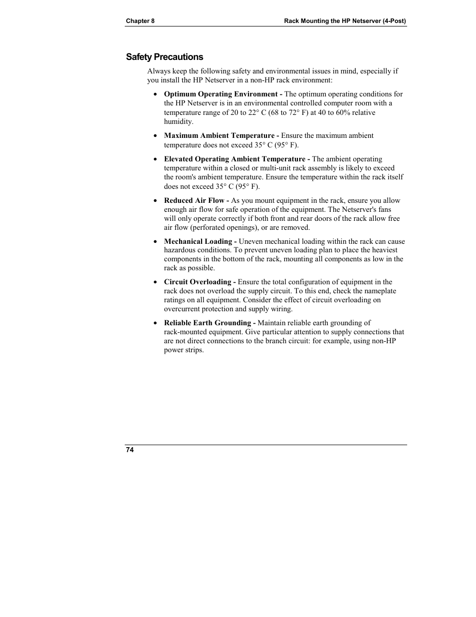 Safety precautions | HP Netserver L Server series User Manual | Page 80 / 140