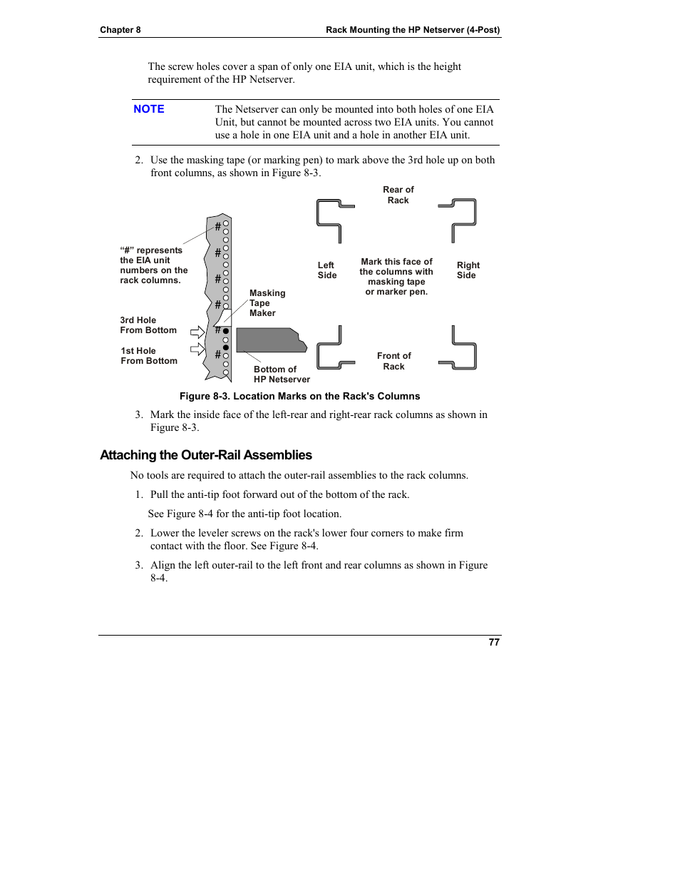 Attaching the outer-rail assemblies | HP Netserver L Server series User Manual | Page 83 / 140