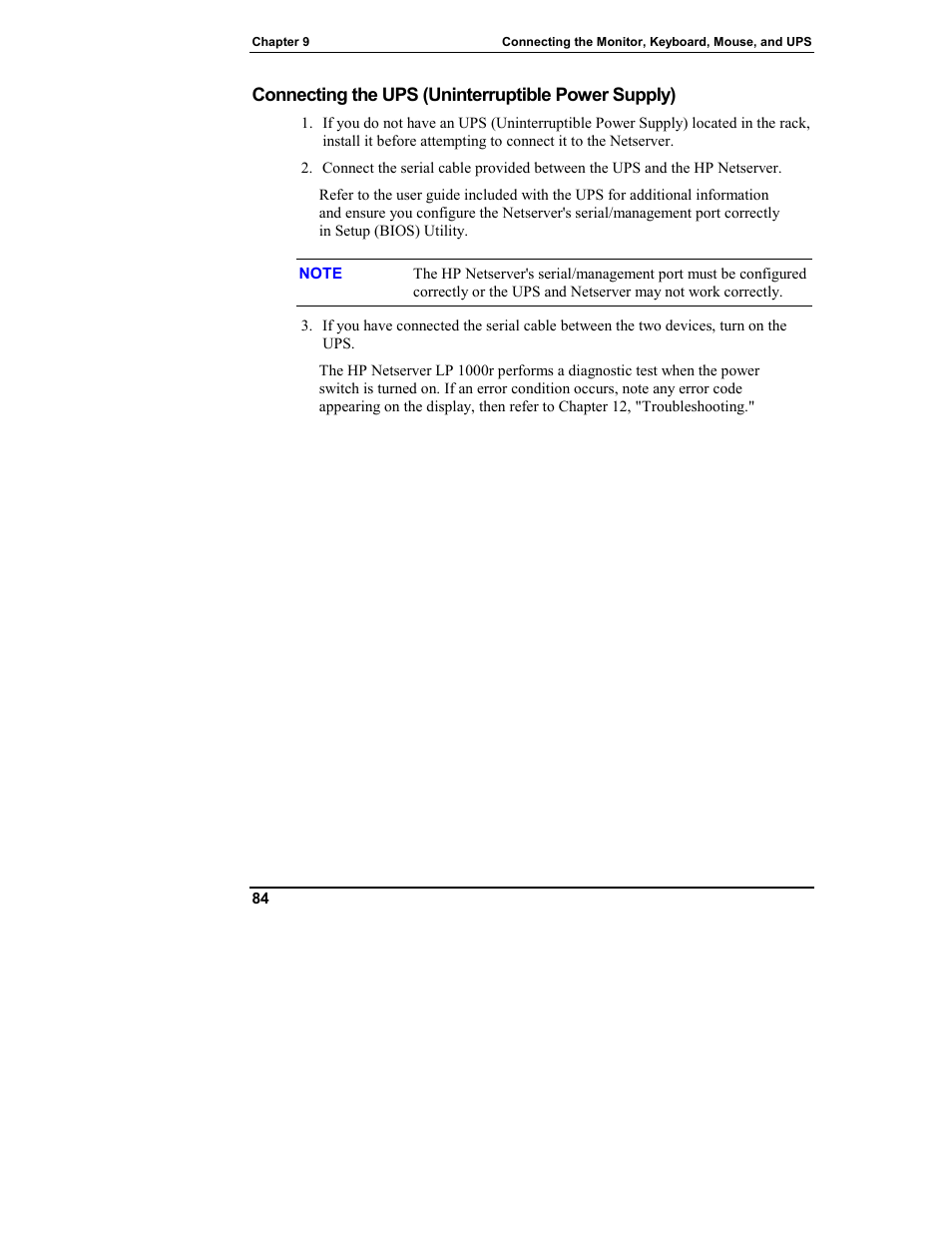 Connecting the ups (uninterruptible power supply) | HP Netserver L Server series User Manual | Page 90 / 140