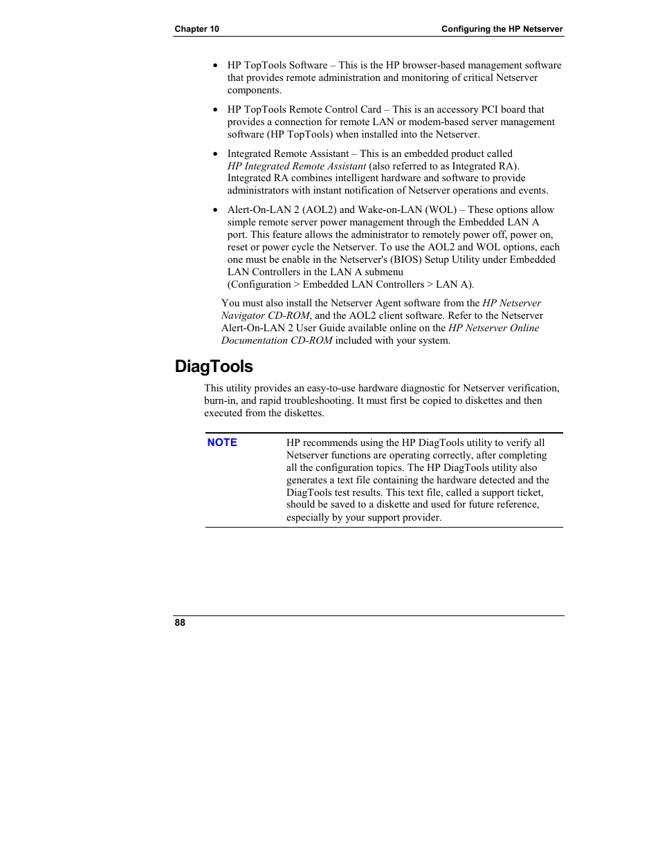 Diagtools | HP Netserver L Server series User Manual | Page 94 / 140