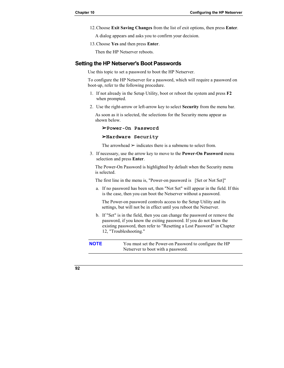 Setting the hp netserver's boot passwords | HP Netserver L Server series User Manual | Page 98 / 140