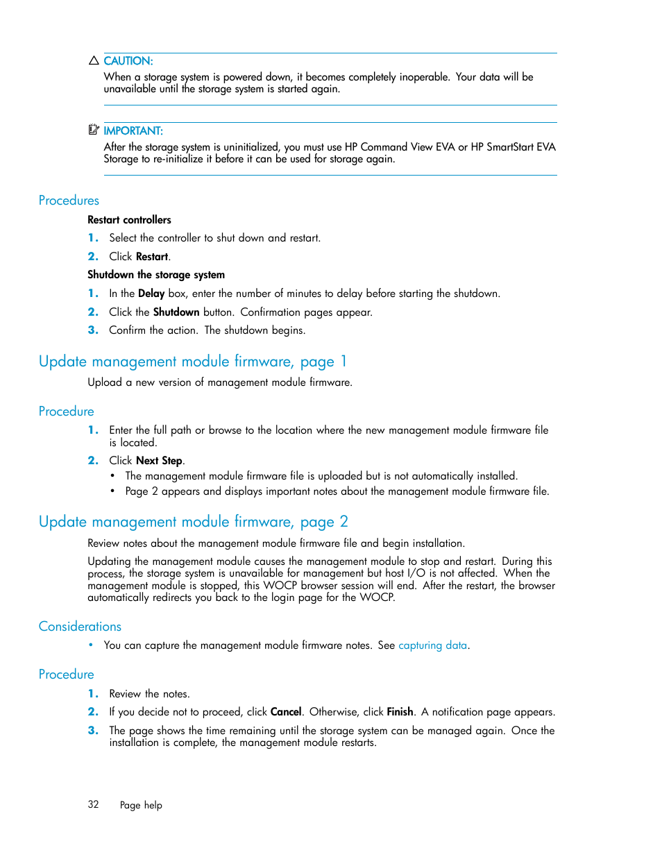 Update management module firmware, page 1, Update management module firmware, page 2 | HP 4100 Enterprise Virtual Array User Manual | Page 32 / 35