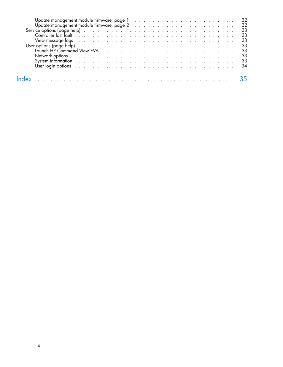 Index | HP 4100 Enterprise Virtual Array User Manual | Page 4 / 35