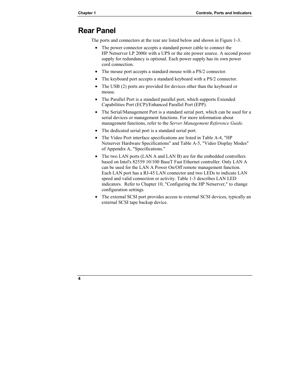 Rear panel | HP Netserver L Server series User Manual | Page 10 / 146