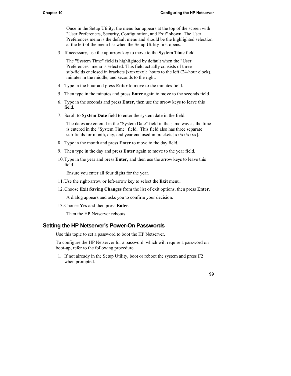 Setting the hp netserver's power-on passwords | HP Netserver L Server series User Manual | Page 105 / 146