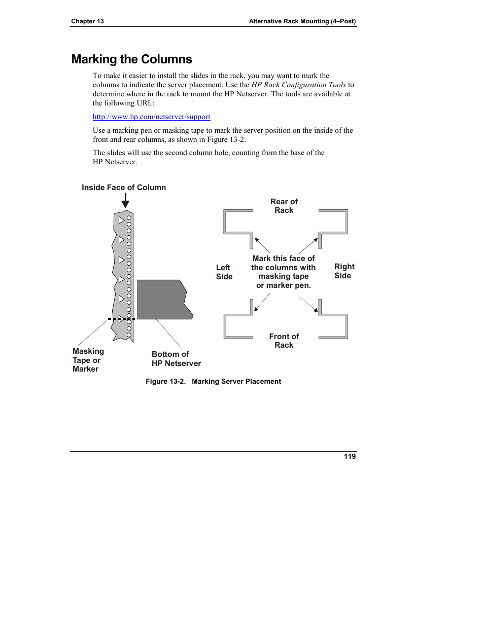 Marking the columns | HP Netserver L Server series User Manual | Page 125 / 146