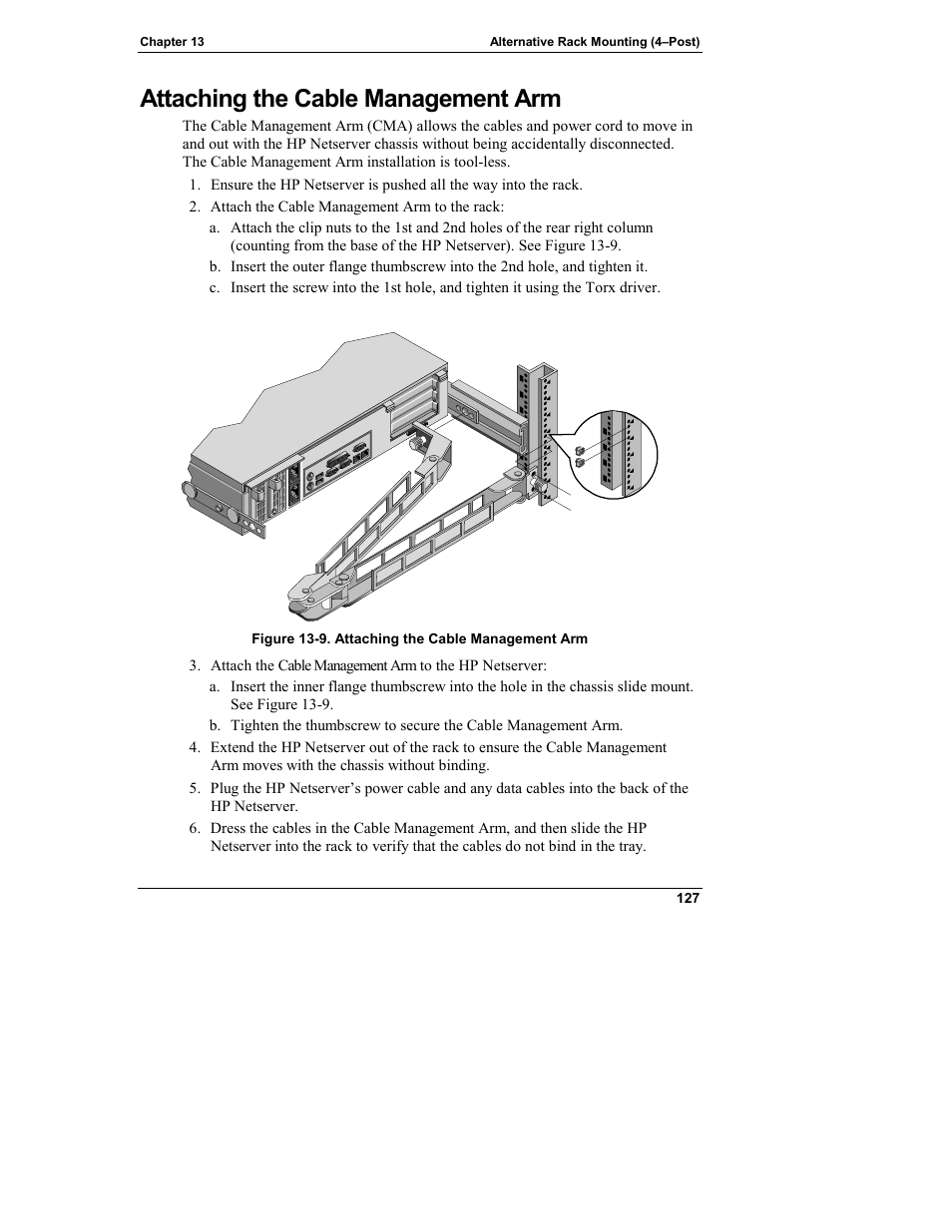 Attaching the cable management arm | HP Netserver L Server series User Manual | Page 133 / 146