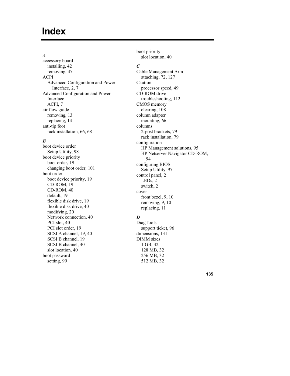 Index | HP Netserver L Server series User Manual | Page 141 / 146