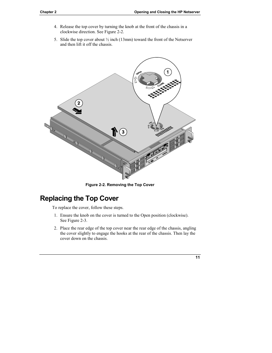 Replacing the top cover | HP Netserver L Server series User Manual | Page 17 / 146
