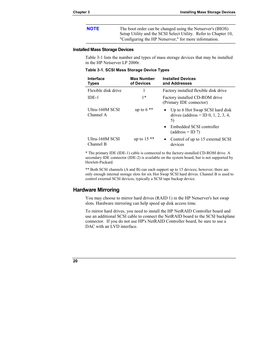 Hardware mirroring | HP Netserver L Server series User Manual | Page 26 / 146