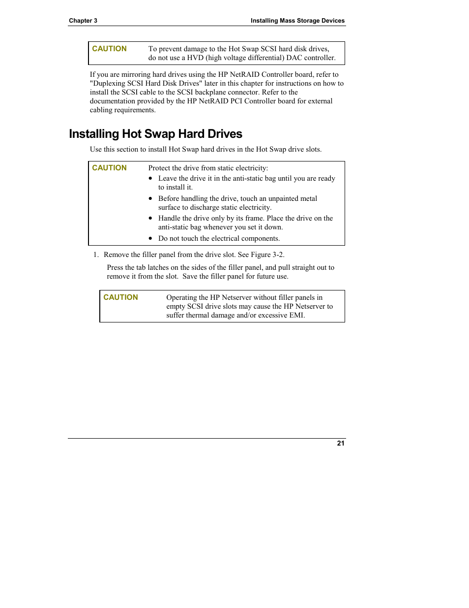 Installing hot swap hard drives | HP Netserver L Server series User Manual | Page 27 / 146