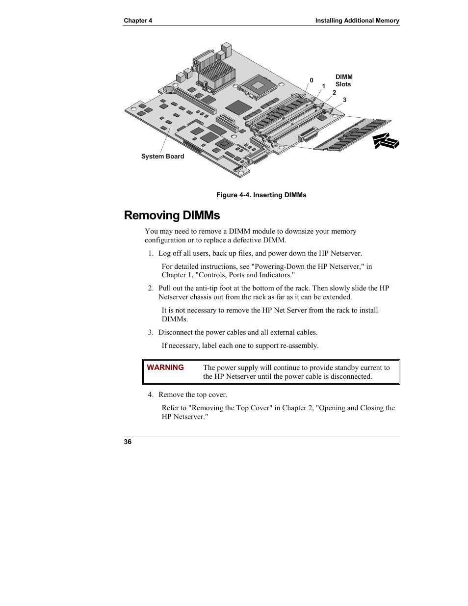 Removing dimms | HP Netserver L Server series User Manual | Page 42 / 146