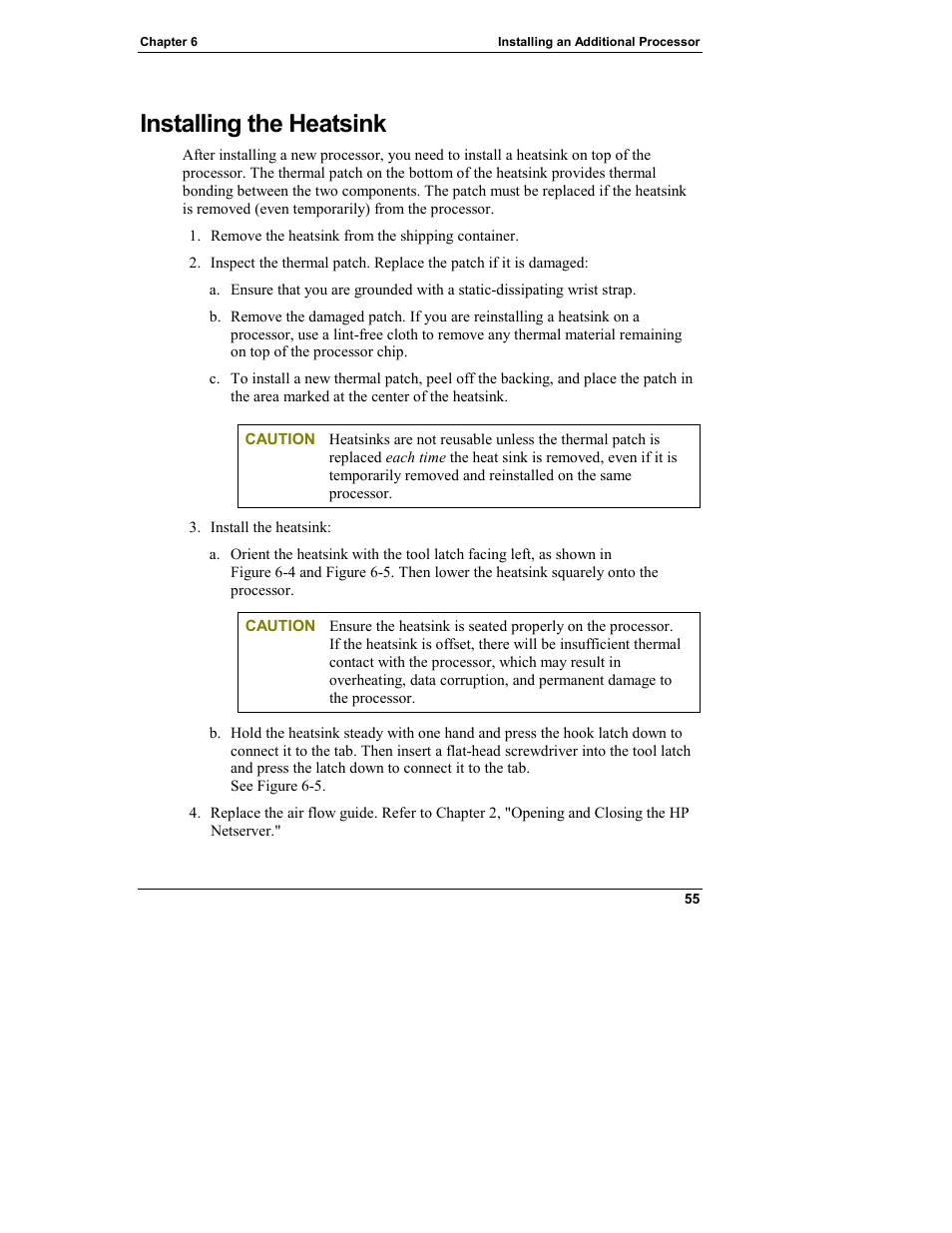 Installing the heatsink | HP Netserver L Server series User Manual | Page 61 / 146