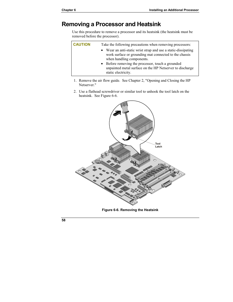 Removing a processor and heatsink | HP Netserver L Server series User Manual | Page 64 / 146