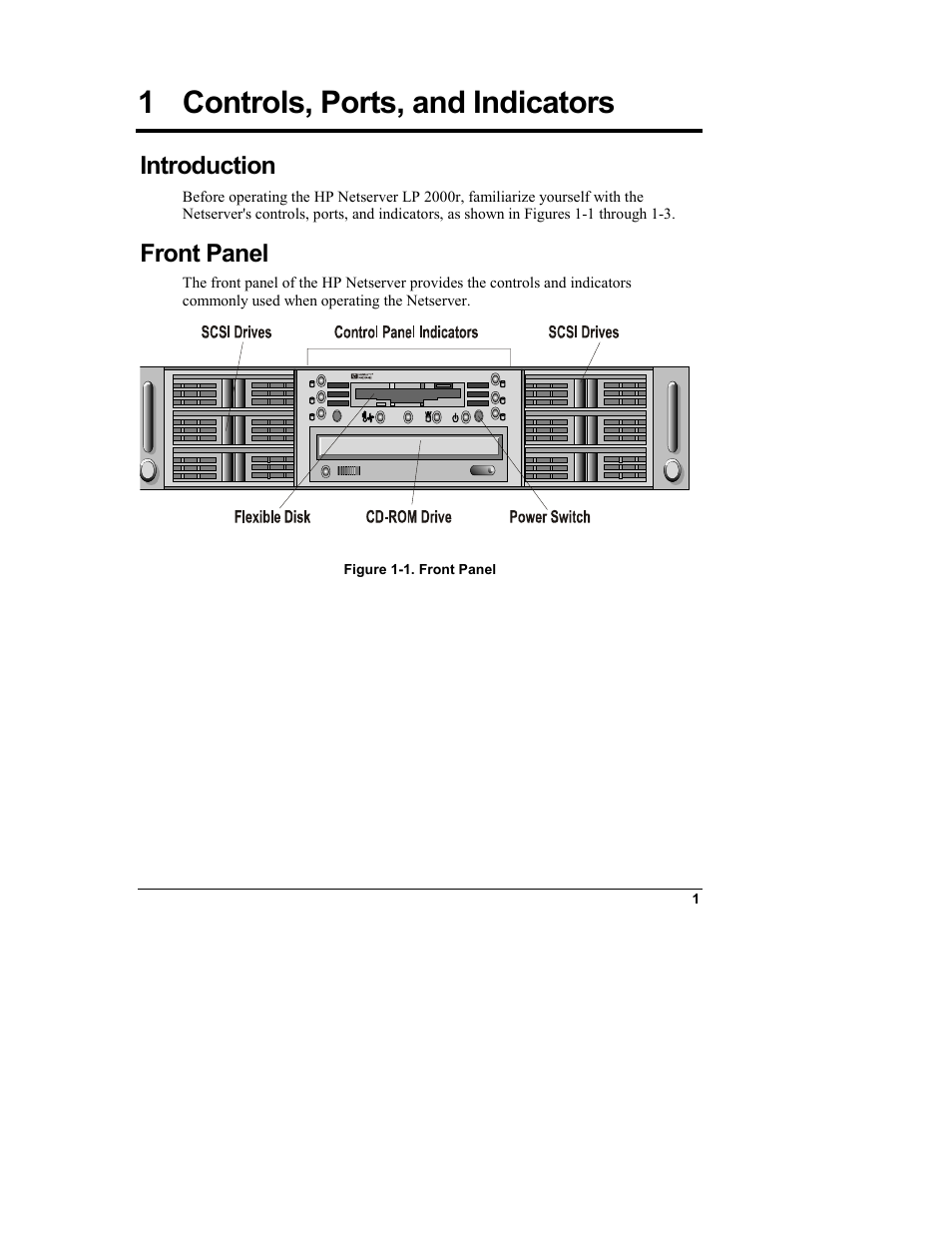1 controls, ports, and indicators, Introduction, Front panel | Controls, ports, and indicators | HP Netserver L Server series User Manual | Page 7 / 146
