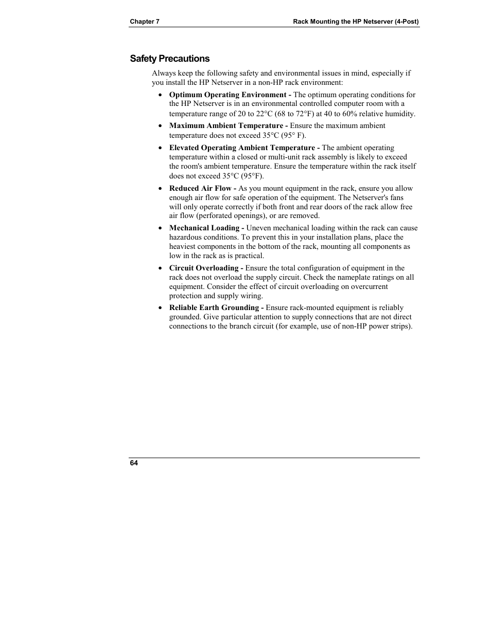 Safety precautions | HP Netserver L Server series User Manual | Page 70 / 146