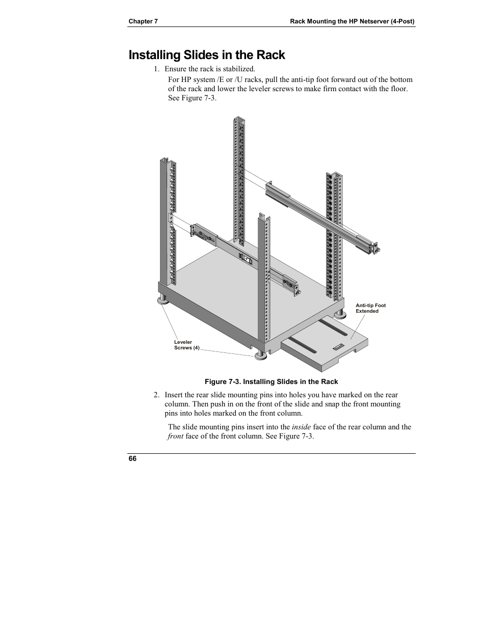 Installing slides in the rack | HP Netserver L Server series User Manual | Page 72 / 146