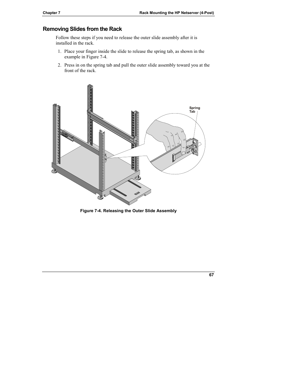 Removing slides from the rack | HP Netserver L Server series User Manual | Page 73 / 146