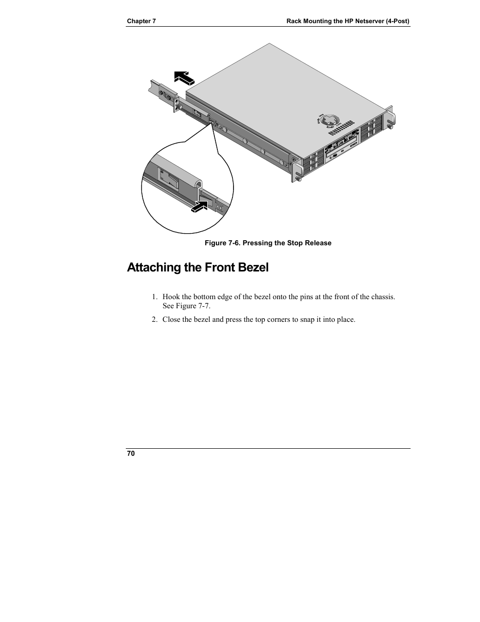 Attaching the front bezel | HP Netserver L Server series User Manual | Page 76 / 146