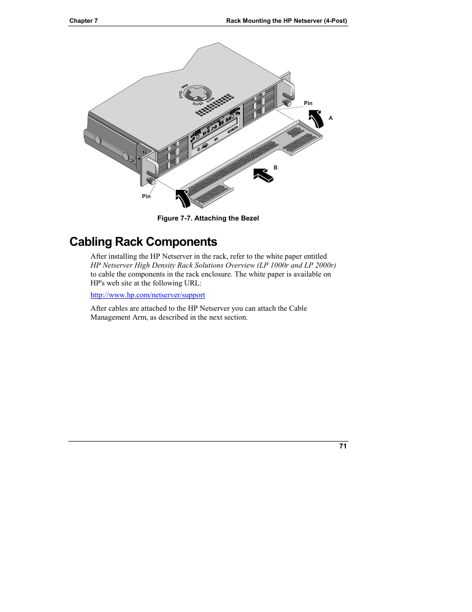 Cabling rack components | HP Netserver L Server series User Manual | Page 77 / 146