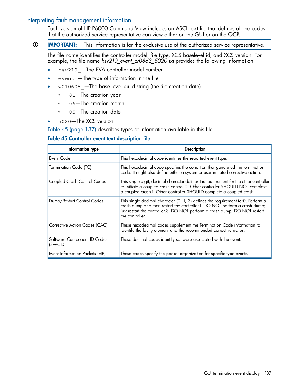 Interpreting fault management information | HP 4000.6000.8000 Enterprise Virtual Arrays User Manual | Page 137 / 180