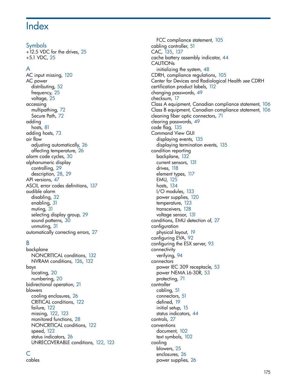 Index | HP 4000.6000.8000 Enterprise Virtual Arrays User Manual | Page 175 / 180