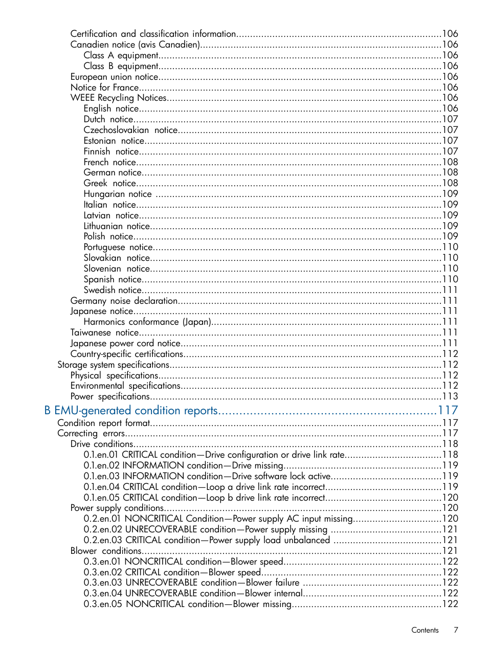 B emu-generated condition reports | HP 4000.6000.8000 Enterprise Virtual Arrays User Manual | Page 7 / 180