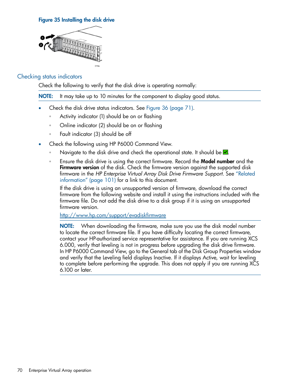 Checking status indicators | HP 4000.6000.8000 Enterprise Virtual Arrays User Manual | Page 70 / 180