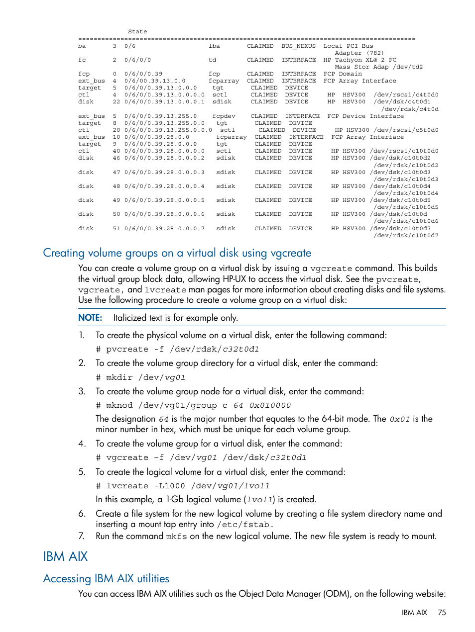 Ibm aix, Accessing ibm aix utilities | HP 4000.6000.8000 Enterprise Virtual Arrays User Manual | Page 75 / 180