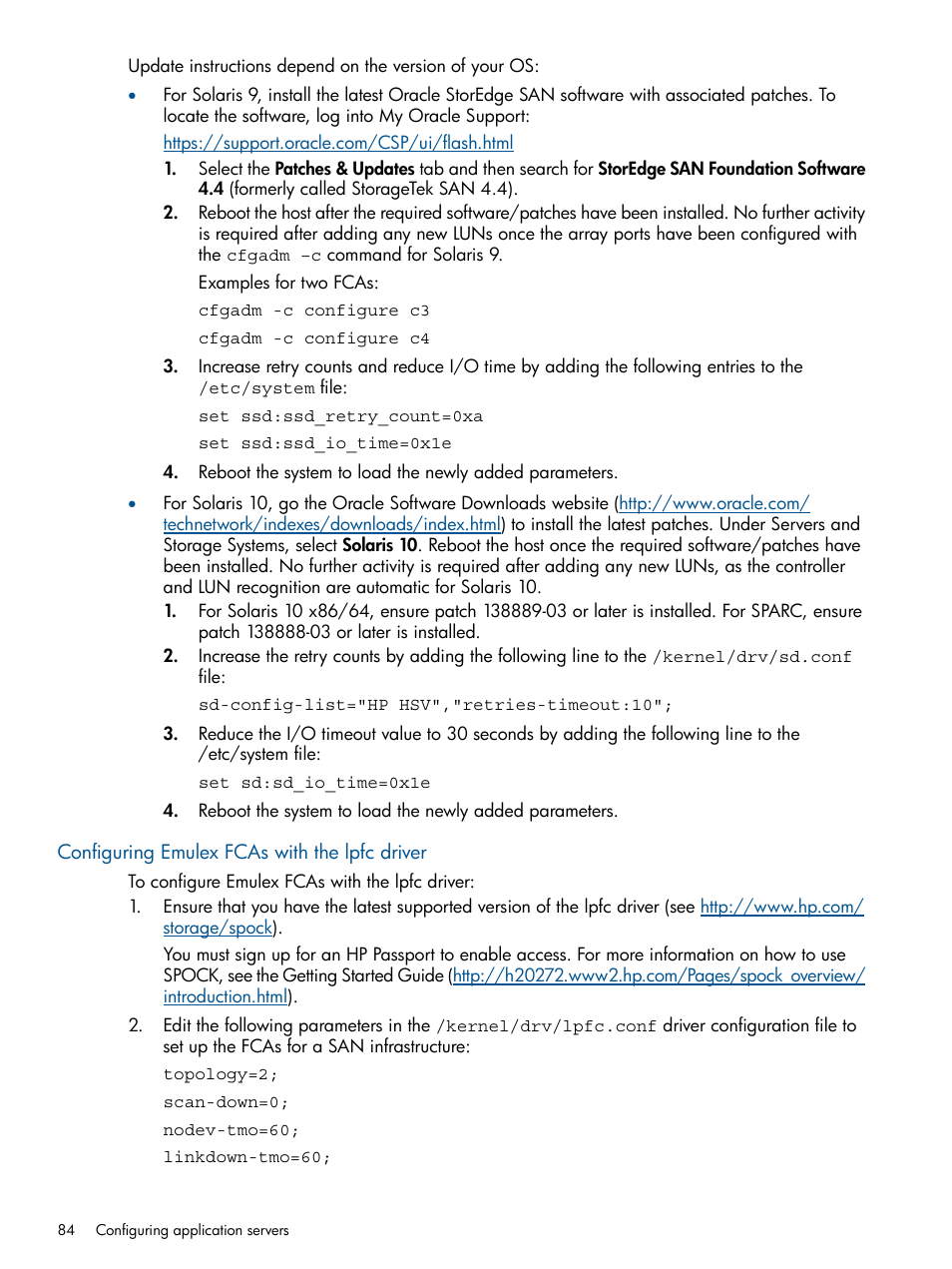 Configuring emulex fcas with the lpfc driver | HP 4000.6000.8000 Enterprise Virtual Arrays User Manual | Page 84 / 180