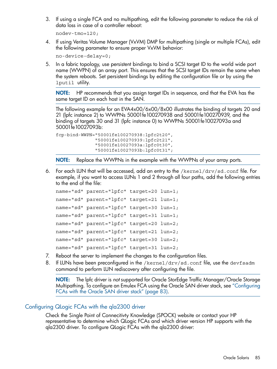 Configuring qlogic fcas with the qla2300 driver | HP 4000.6000.8000 Enterprise Virtual Arrays User Manual | Page 85 / 180