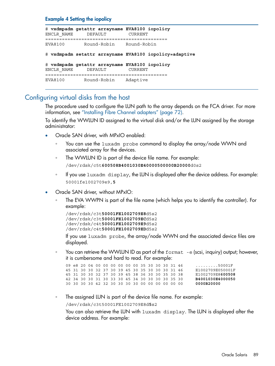 Configuring virtual disks from the host | HP 4000.6000.8000 Enterprise Virtual Arrays User Manual | Page 89 / 180