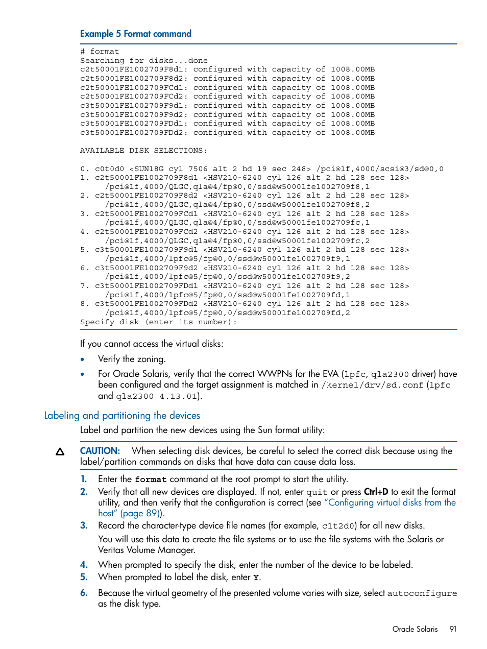 Labeling and partitioning the devices | HP 4000.6000.8000 Enterprise Virtual Arrays User Manual | Page 91 / 180