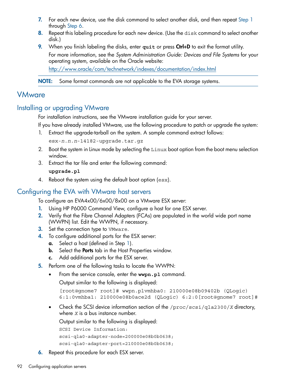 Vmware, Installing or upgrading vmware, Configuring the eva with vmware host servers | HP 4000.6000.8000 Enterprise Virtual Arrays User Manual | Page 92 / 180