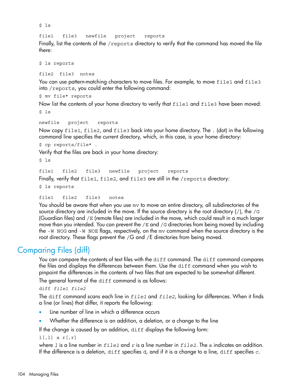 Comparing files (diff) | HP NonStop G-Series User Manual | Page 104 / 213