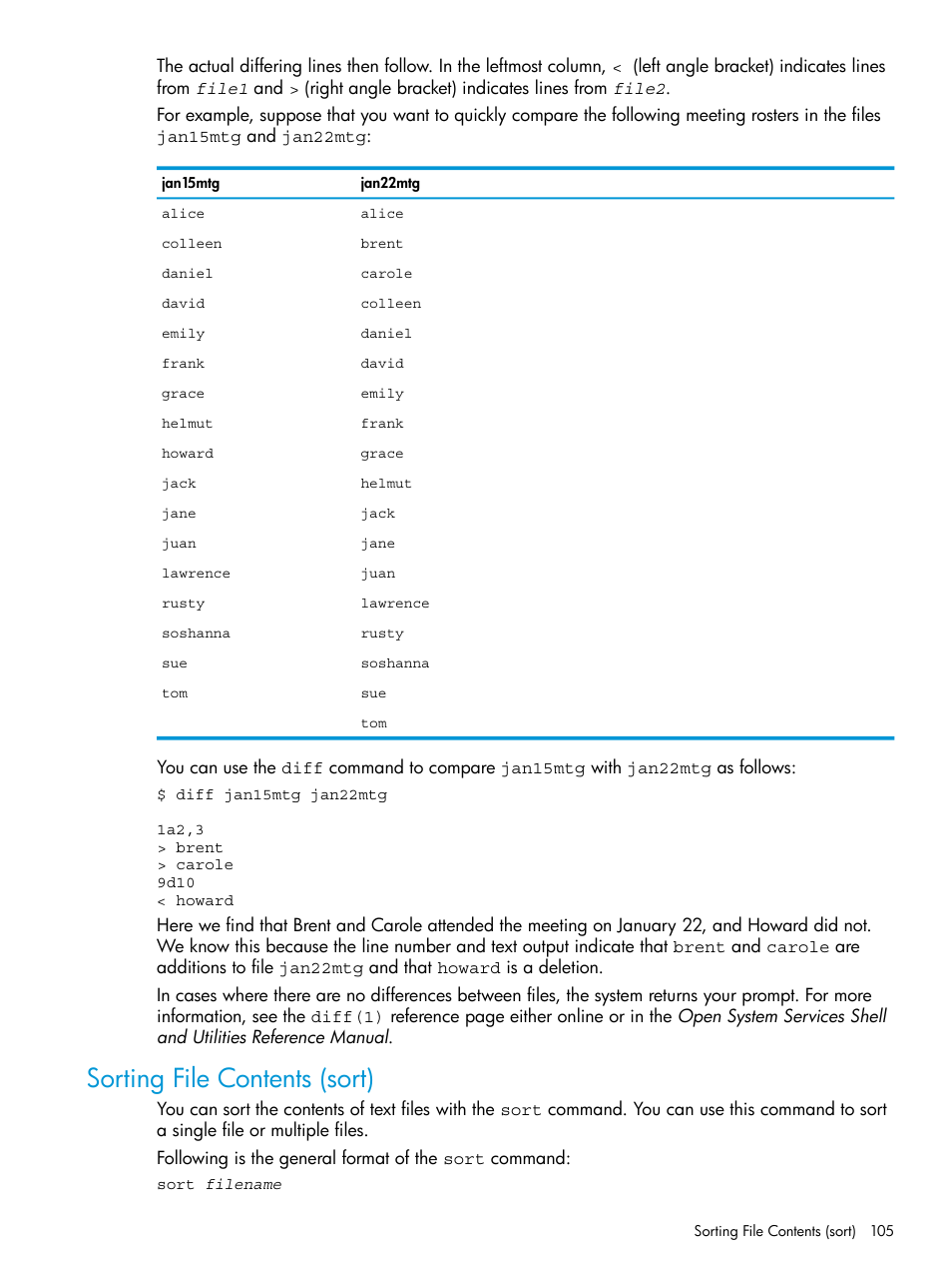 Sorting file contents (sort) | HP NonStop G-Series User Manual | Page 105 / 213