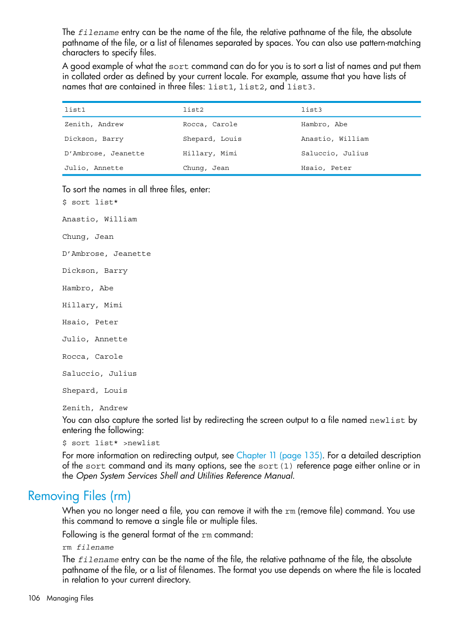 Removing files (rm) | HP NonStop G-Series User Manual | Page 106 / 213