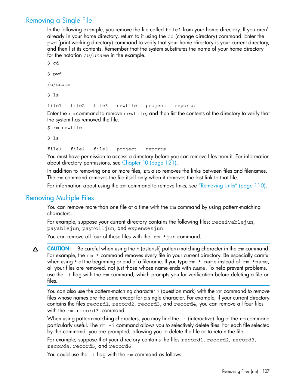 Removing a single file, Removing multiple files, Removing a single file removing multiple files | HP NonStop G-Series User Manual | Page 107 / 213