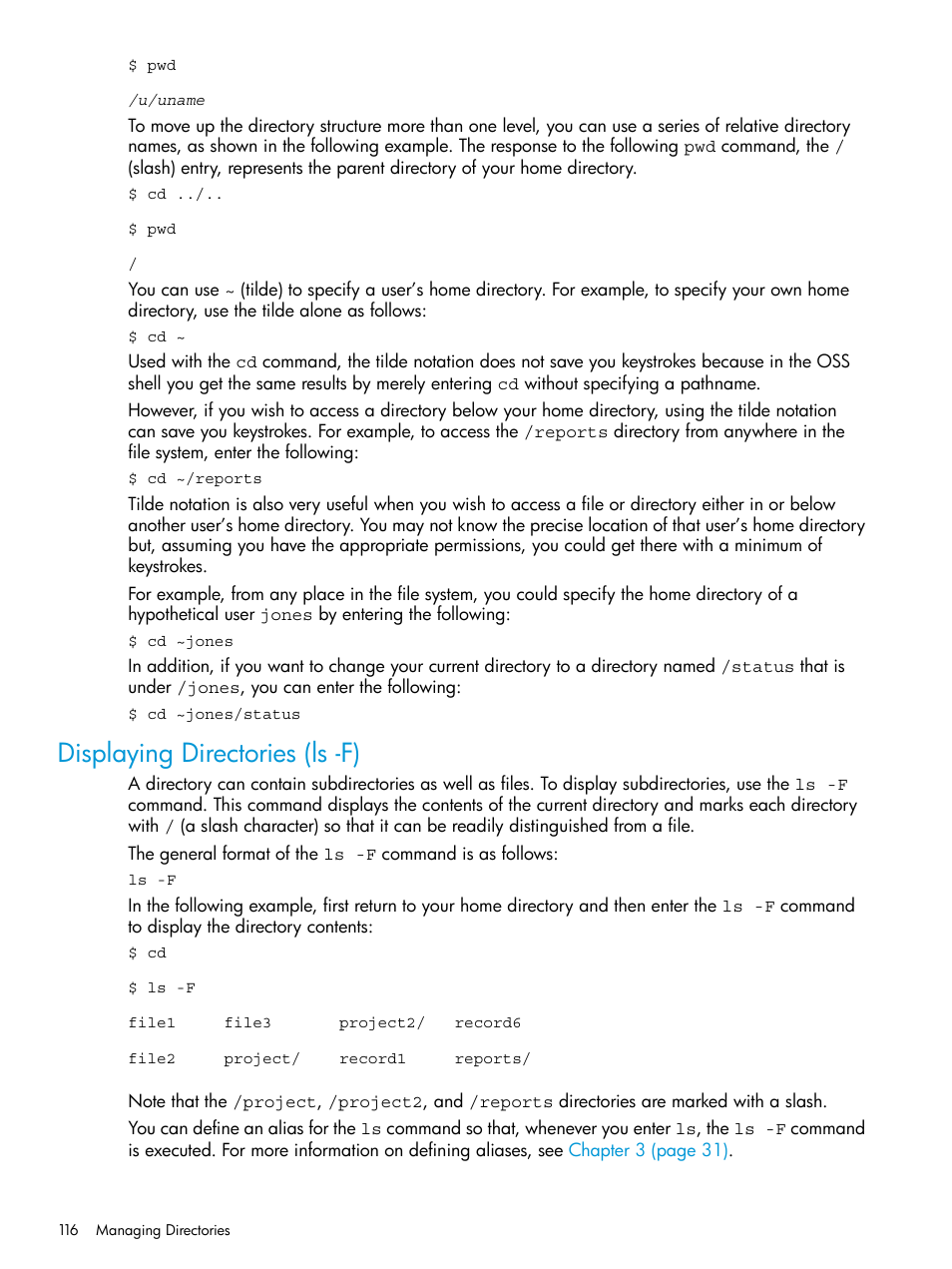 Displaying directories (ls -f), Displaying | HP NonStop G-Series User Manual | Page 116 / 213