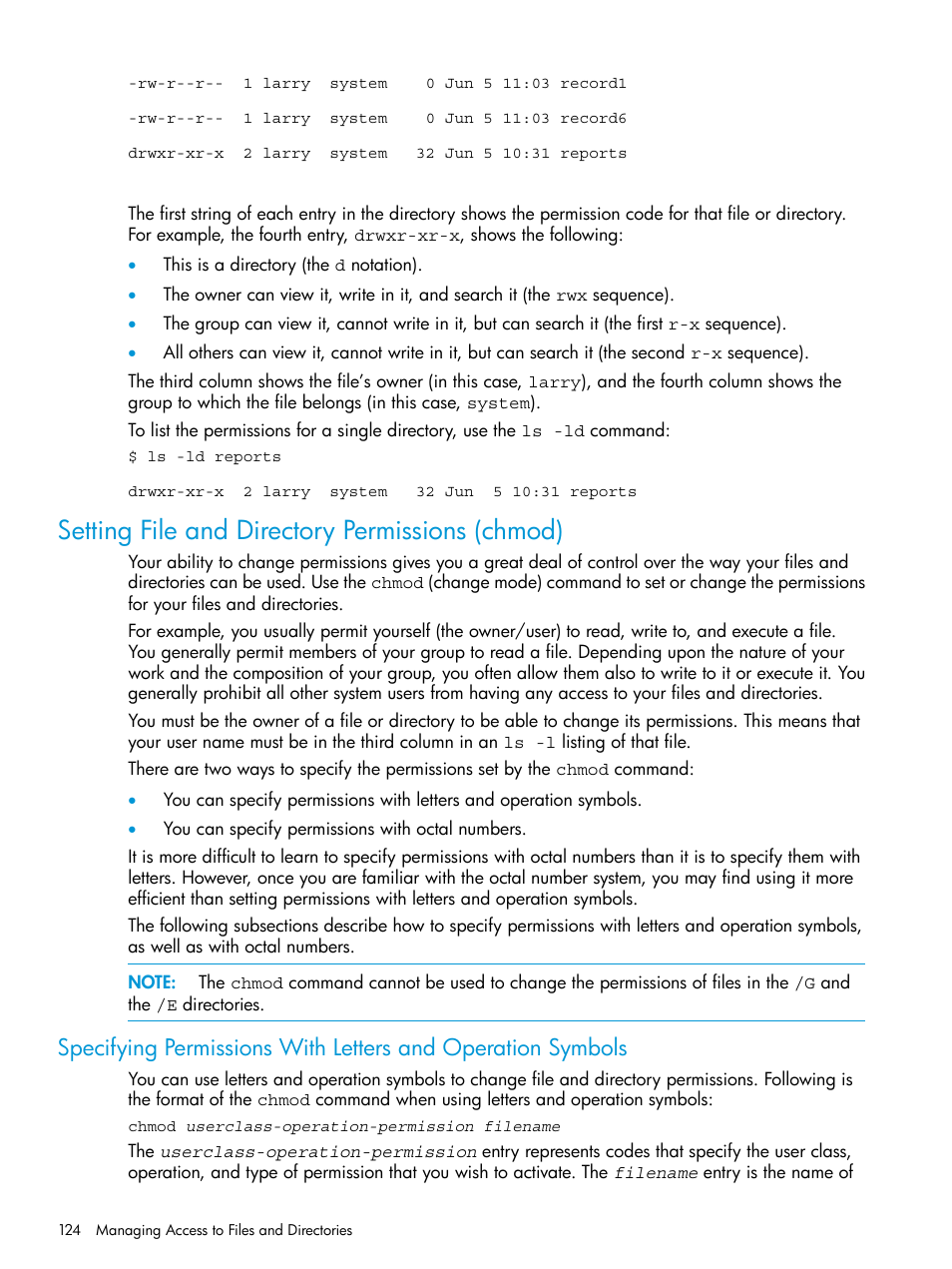 Setting file and directory permissions (chmod) | HP NonStop G-Series User Manual | Page 124 / 213