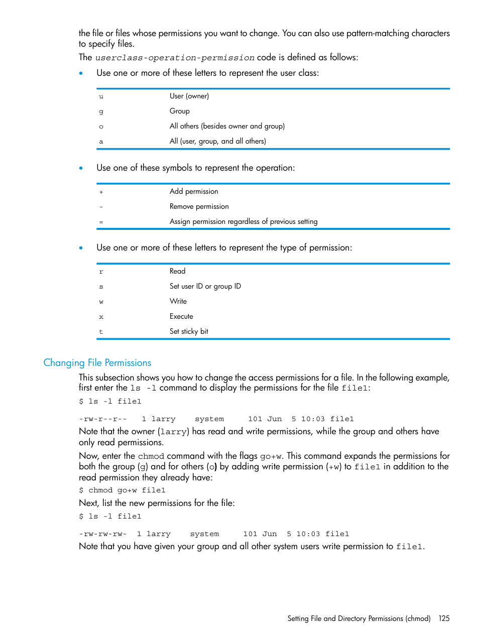 Changing file permissions | HP NonStop G-Series User Manual | Page 125 / 213