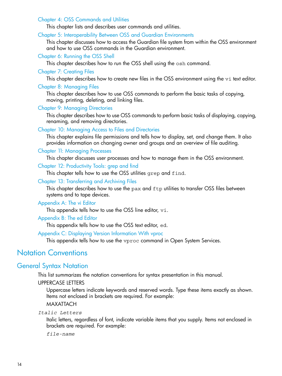 Notation conventions, General syntax notation | HP NonStop G-Series User Manual | Page 14 / 213