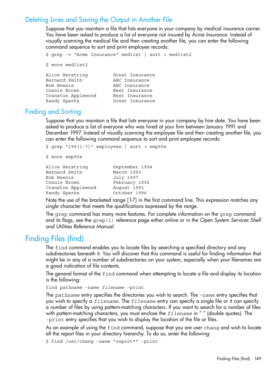 Finding and sorting, Finding files (find) | HP NonStop G-Series User Manual | Page 149 / 213