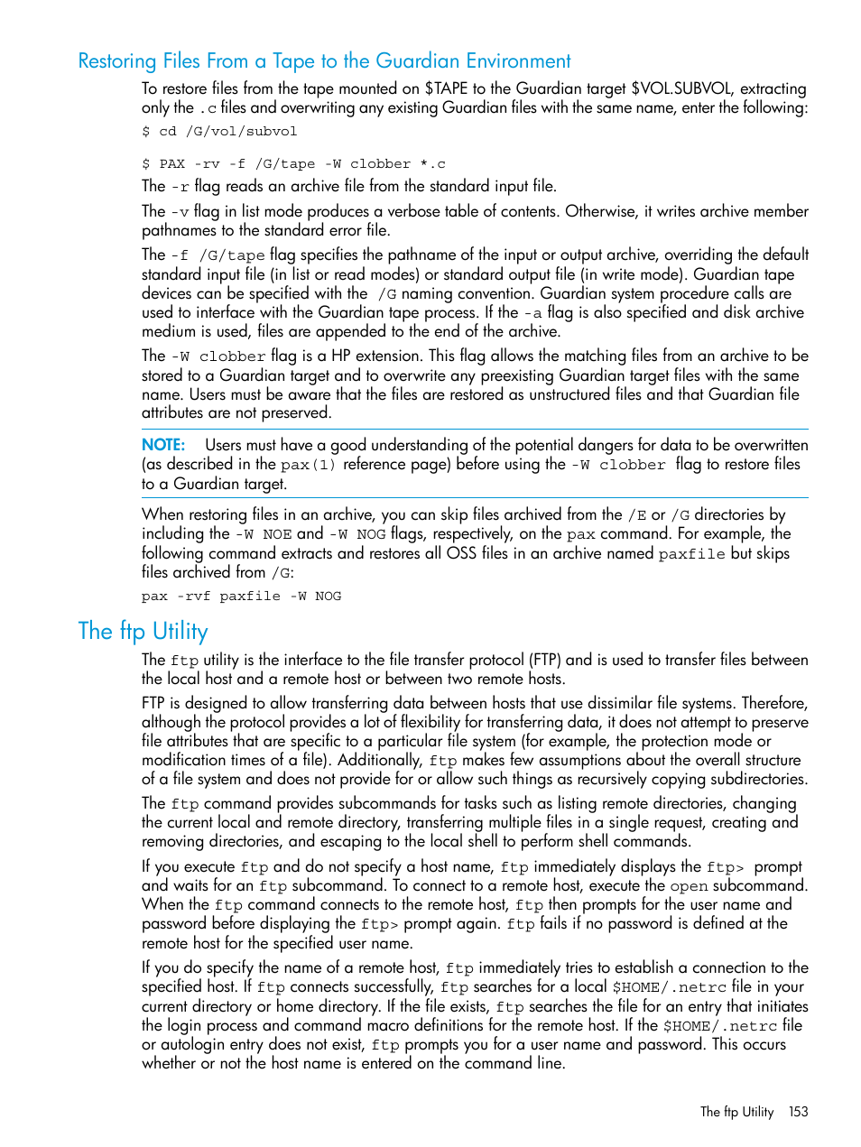 The ftp utility | HP NonStop G-Series User Manual | Page 153 / 213