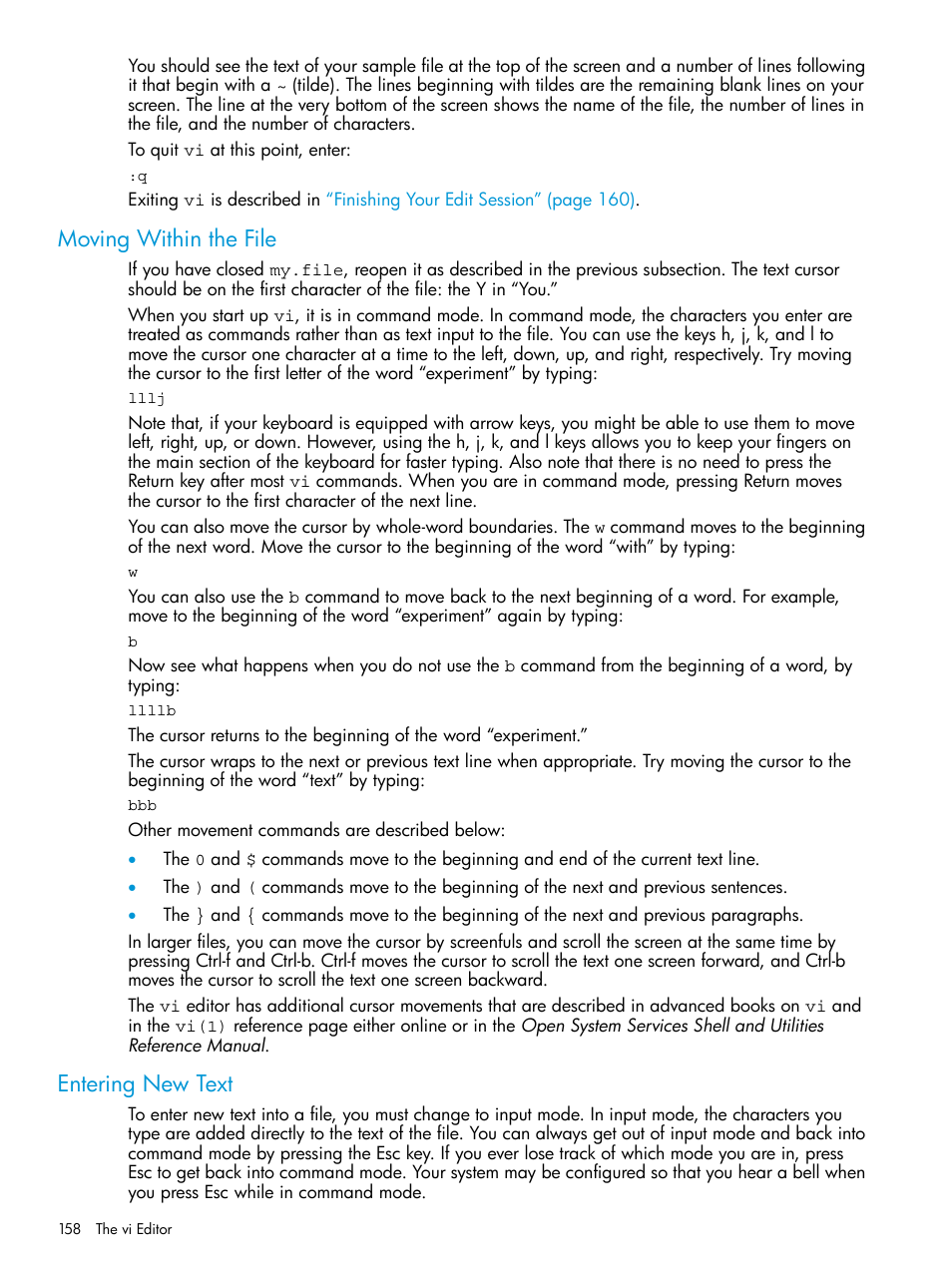 Moving within the file, Entering new text, Moving within the file entering new text | HP NonStop G-Series User Manual | Page 158 / 213