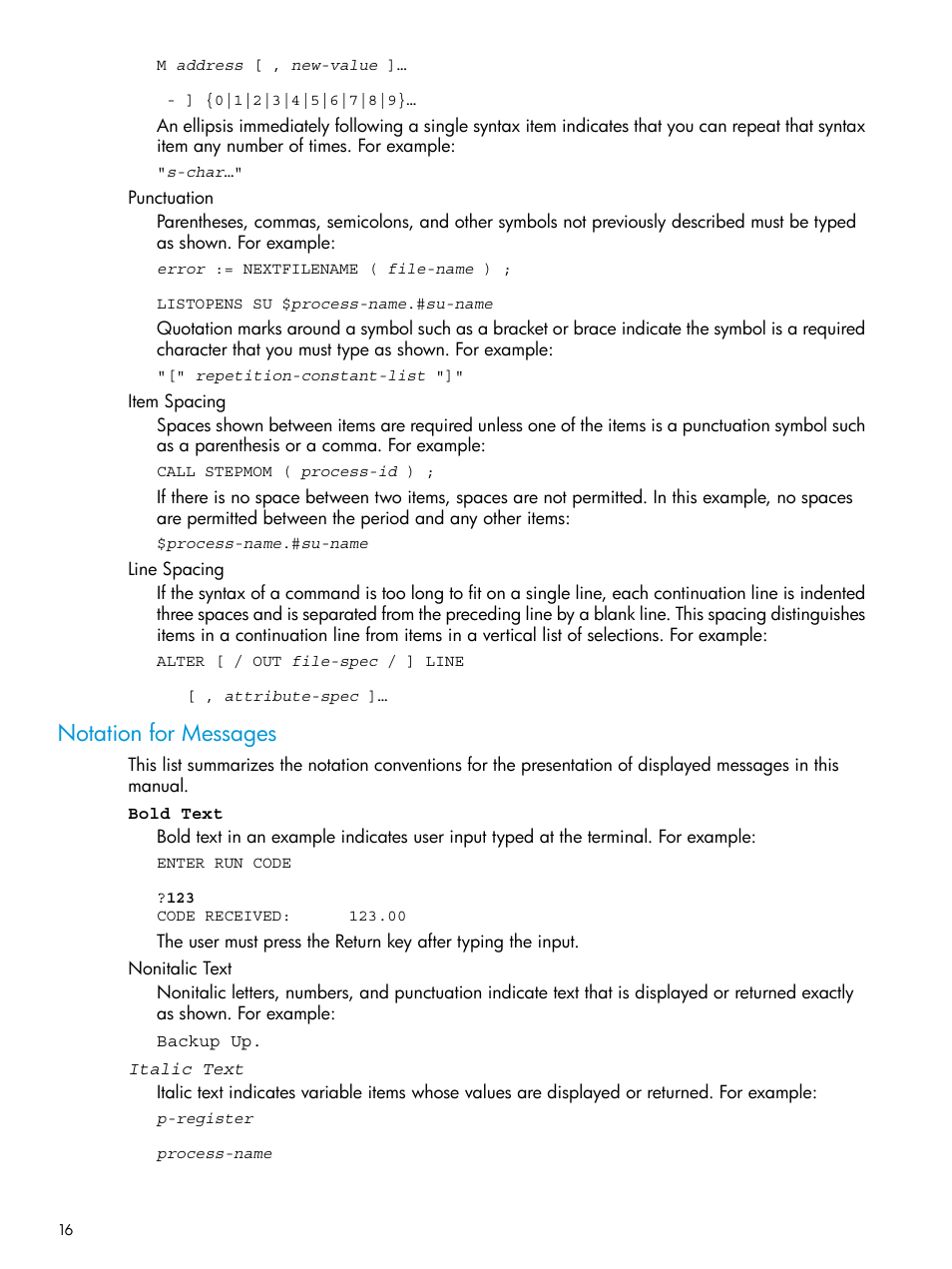 Notation for messages | HP NonStop G-Series User Manual | Page 16 / 213
