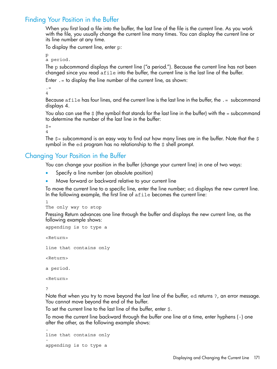 Finding your position in the buffer, Changing your position in the buffer | HP NonStop G-Series User Manual | Page 171 / 213